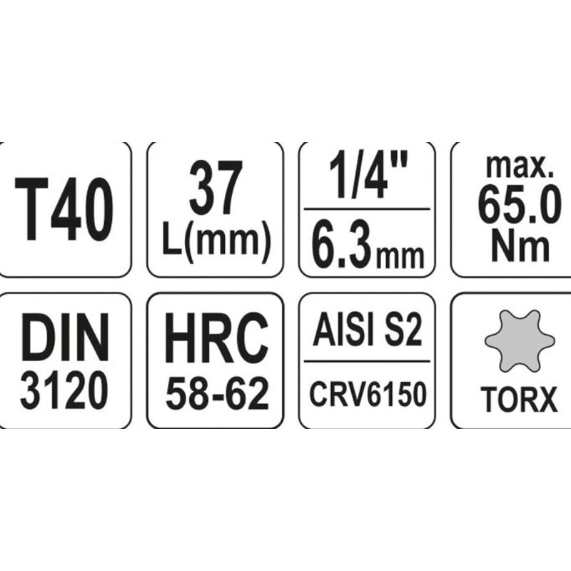YT-04307 YATO Bit TORX T40,adaptor prindere patrat 1/4",lungime 37 mm.