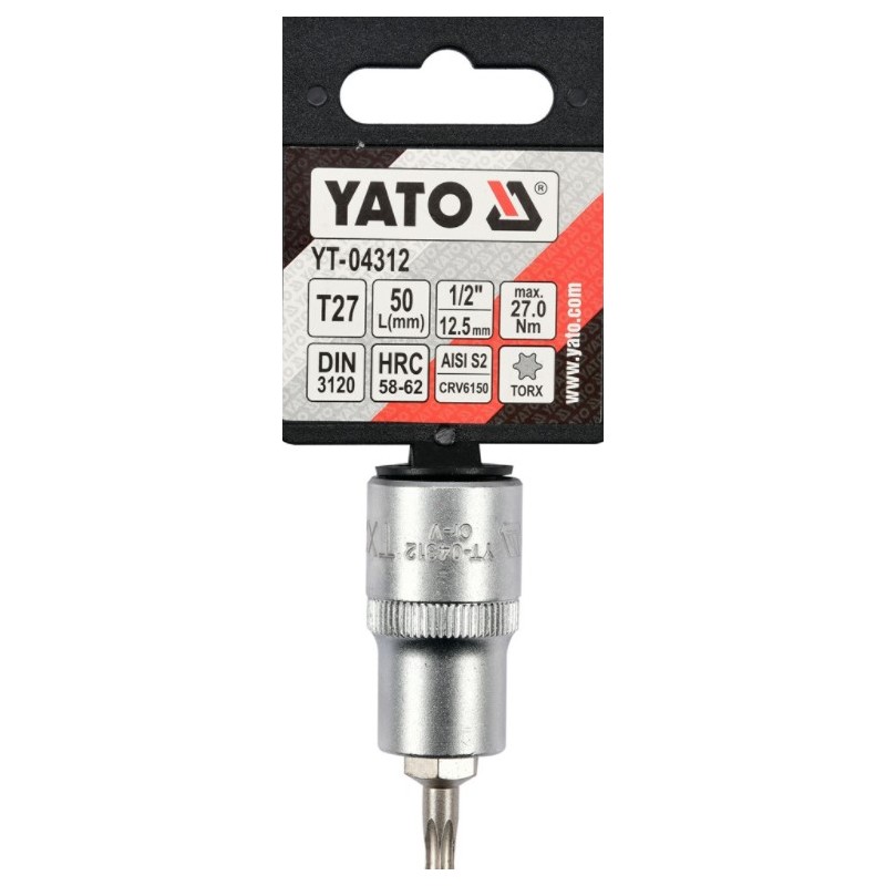 YT-04312 YATO Bit TORX T27,adaptor prindere patrat 1/2",lungime 50 mm.