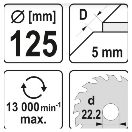 YT-59161 YATO Disc circular raspel pentru lemn 125 x 5 x 22.2 mm.