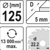 YT-59161 YATO Disc circular raspel pentru lemn 125 x 5 x 22.2 mm.