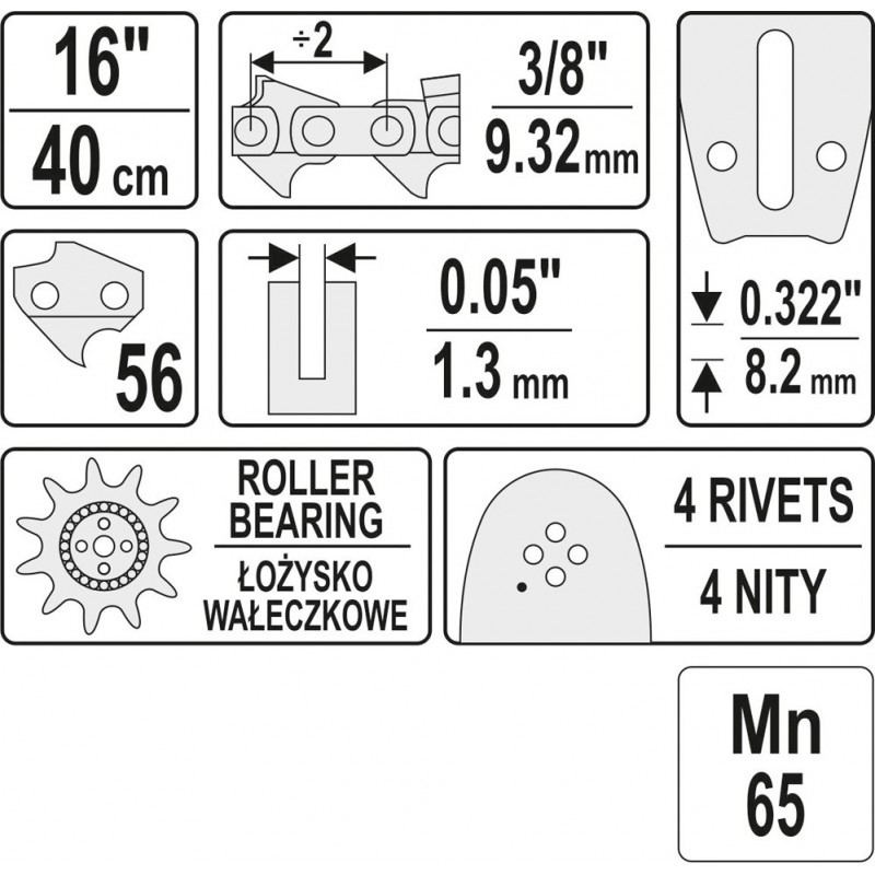 YT-84935 YATO Lama 400 mm, drujba cu lant pas 3/8" 1.3 mm, 56 dinti