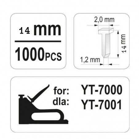 YT-7034 YATO Set 1000 cuie pentru capsator, inaltime 14 mm