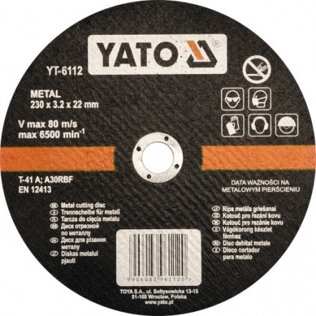 YT-6112 YATO Disc pentru taiat metal, 230 x 3.2 x 22 mm