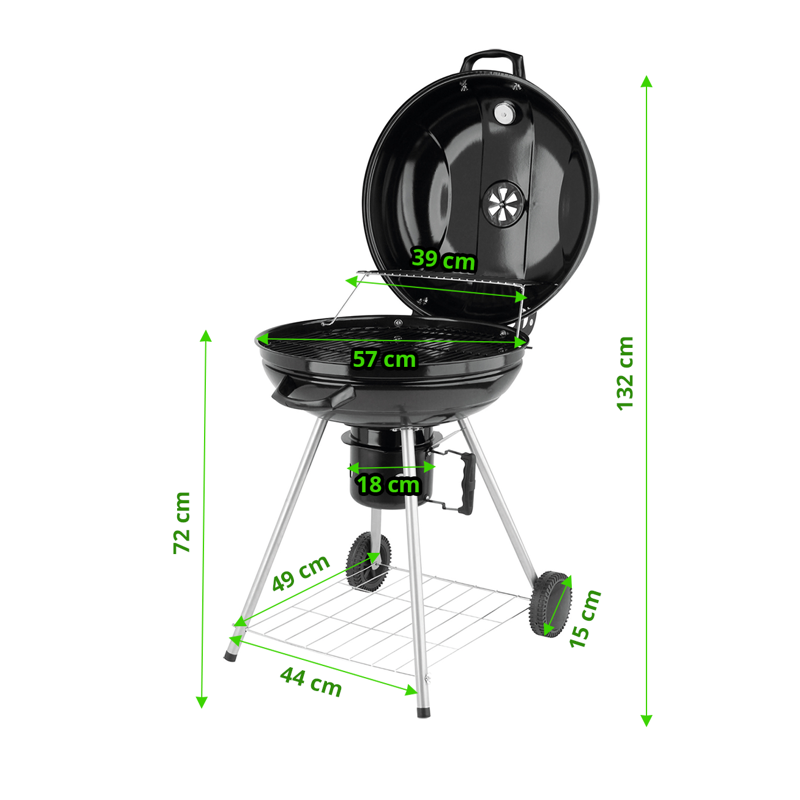 99584 LUND Gratar rotund de gradina pe carbune cu capac, diametru 57cm