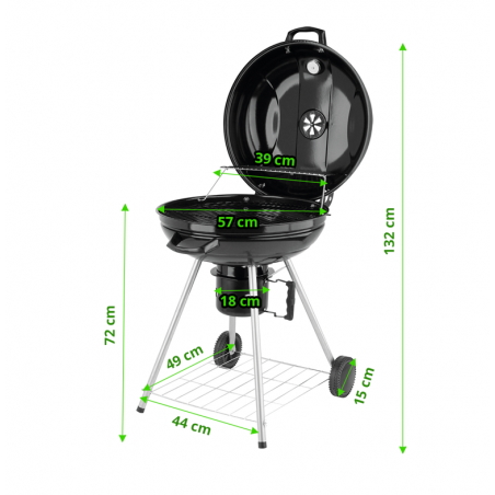 99584 LUND Gratar rotund de gradina pe carbune cu capac, diametru 57cm