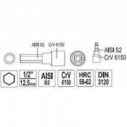 YT-04388 YATO Bit hexagonal 17 mm, adaptor patrat 1/2", lungime 50 mm