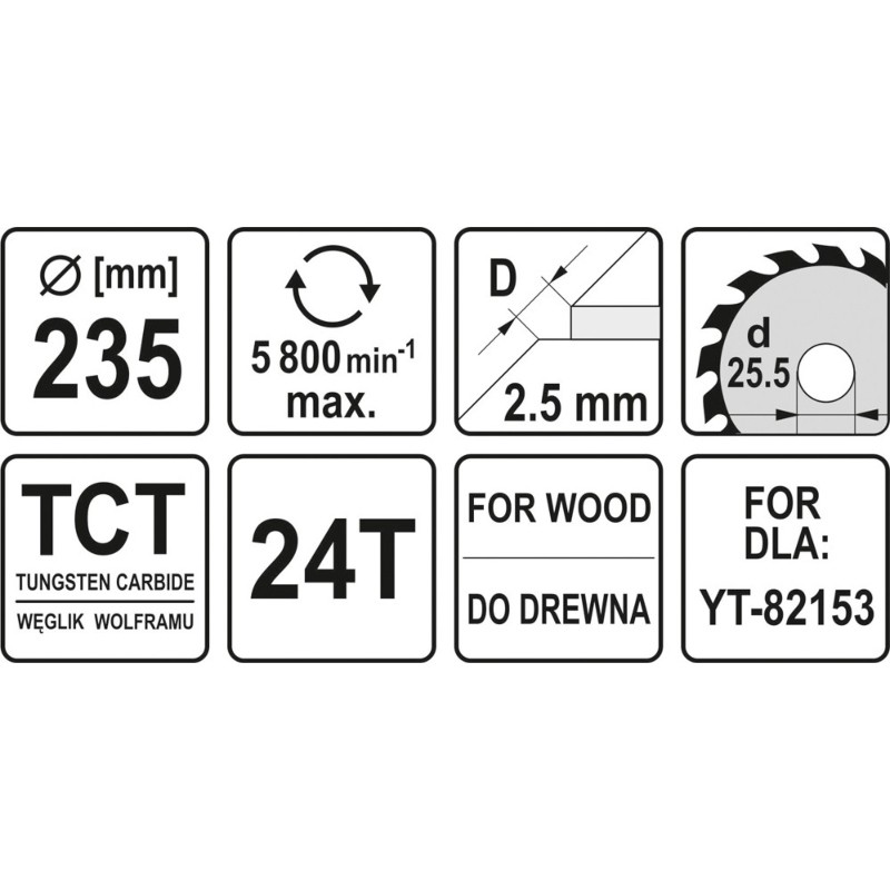 YT-60668 YATO Disc circular 235 x 25.5 x 2.5 mm, 24 dinti, pentru lemn