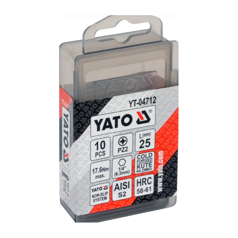 YT-04712 YATO Set 10 biti PZ2, prindere hexagonala 1/4", lungime 25 mm