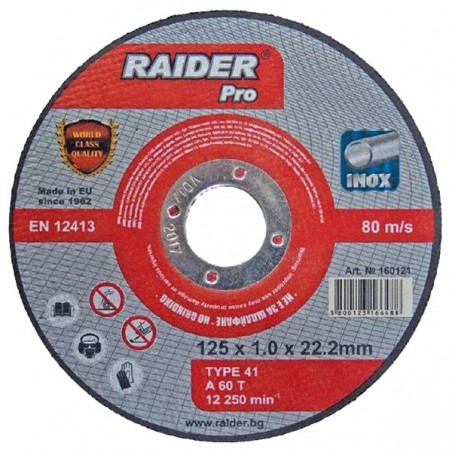 160121 RAIDER Disc pentru taiere metal inox 125х1.0х22.2mm