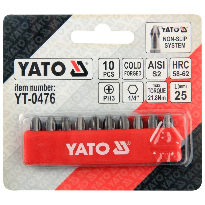 YT-0476 YATO Set 10 biti cruce PH3,prindere hexagon 1/4",lungime 25 mm