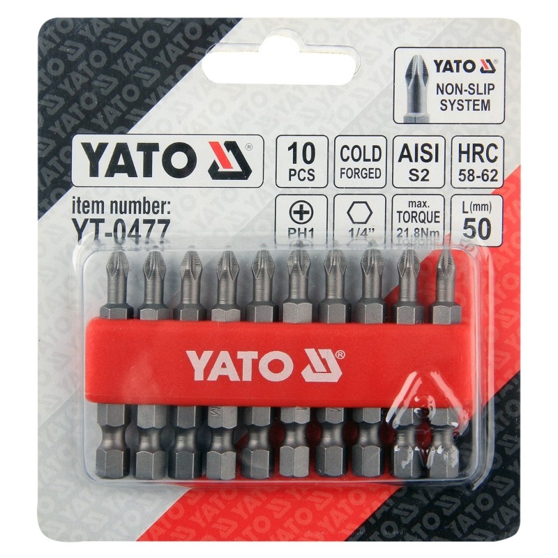 YT-0477 YATO Set 10 biti cruce PH1,prindere hexagon 1/4",lungime 50 mm