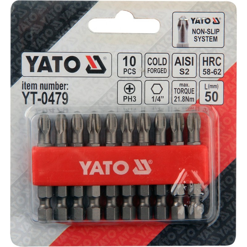 YT-0479 YATO Set 10 biti cruce PH3,prindere hexagon 1/4",lungime 50 mm