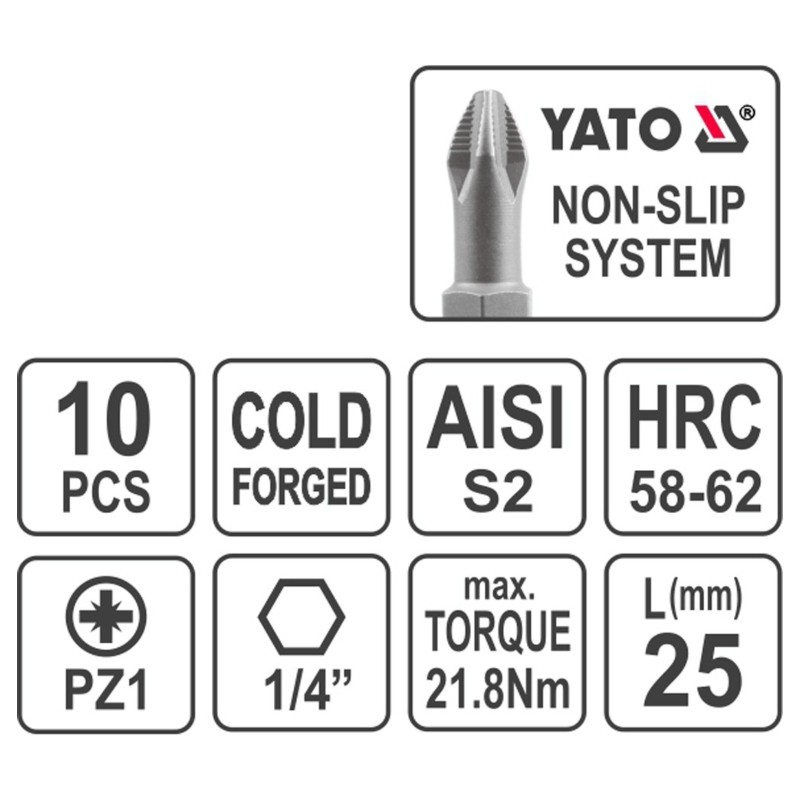 YT-0470 YATO Trusa 10 biti stea PZ1,prindere hexagon 1/4,lungime 25 mm