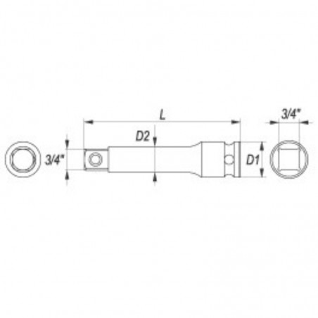 YT-1161 YATO Prelungitor patrat interior exterior 3/4", lungime 250 mm