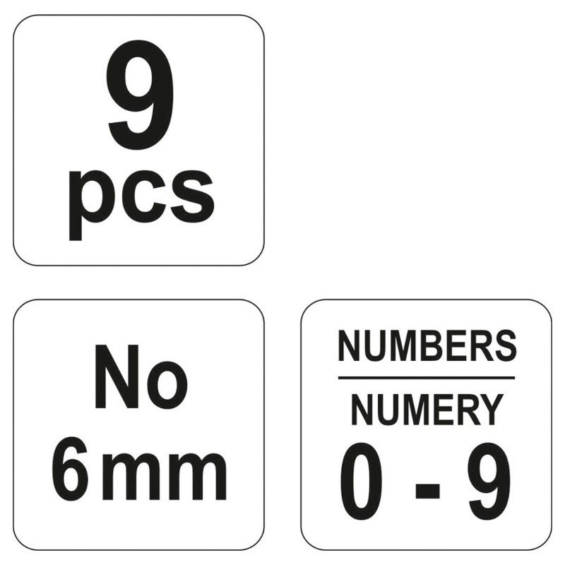 YT-6854 YATO Set 9 poansoane cu cifre 0-9, inaltime cifre 6 mm