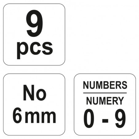 YT-6854 YATO Set 9 poansoane cu cifre 0-9, inaltime cifre 6 mm