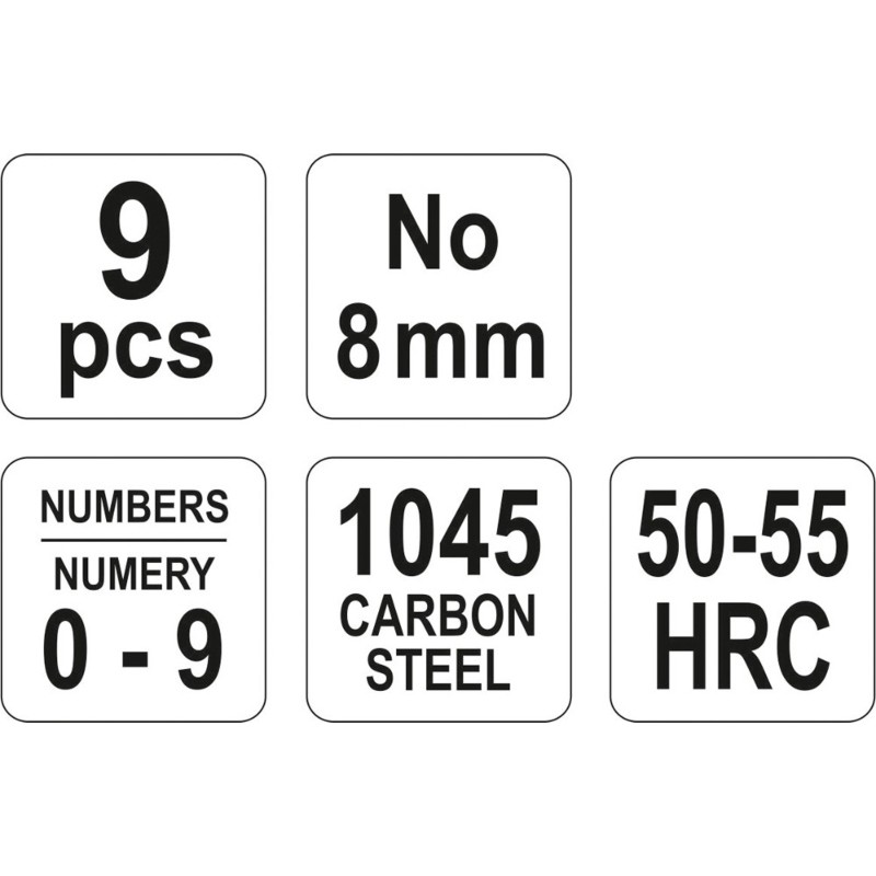 YT-6855 YATO Set 9 poansoane cu cifre 0-9, inaltime cifre 8 mm