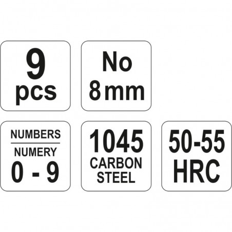YT-6855 YATO Set 9 poansoane cu cifre 0-9, inaltime cifre 8 mm