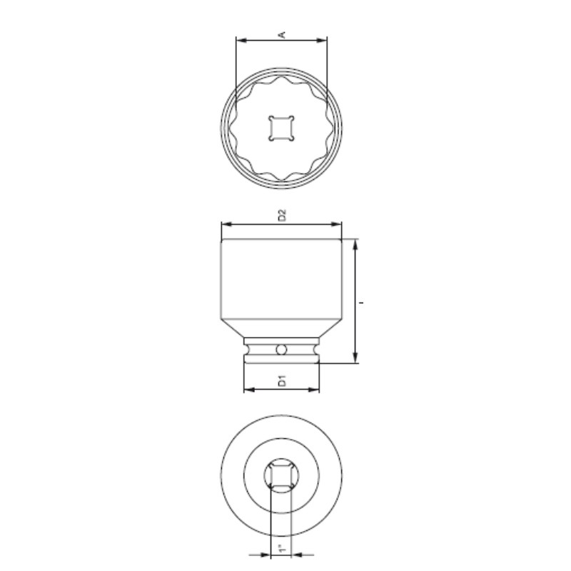 YT-11990 YATO Cheie tubulara de impact bihexagonala 65 mm, patrat 1''