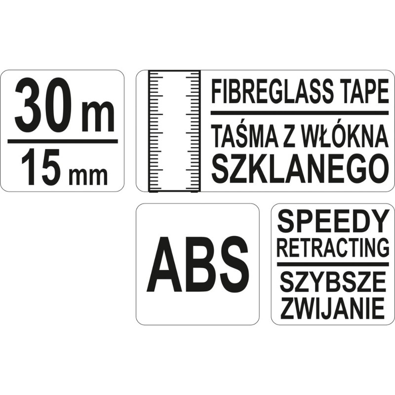 YT-71566 YATO Ruleta cu banda fibra sticla, lungime 30 m, latime 15 mm