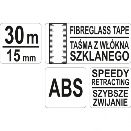 YT-71566 YATO Ruleta cu banda fibra sticla, lungime 30 m, latime 15 mm