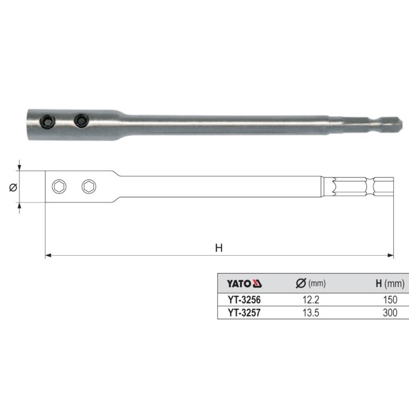 YT-3257 YATO Prelungitor freza lemn 13.5mm,hexagon 1/4",lungime 300mm