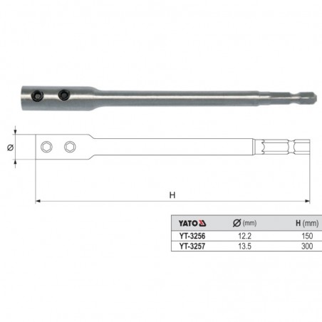 YT-3257 YATO Prelungitor freza lemn 13.5mm,hexagon 1/4",lungime 300mm