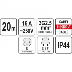 YT-8100 YATO Prelungitor electric, lungime 20 m, 16 A, 250 V, IP 44
