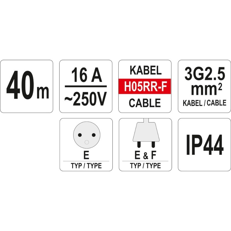YT-8102 YATO Prelungitor electric, lungime 40 m, 16 A, 250 V, IP44