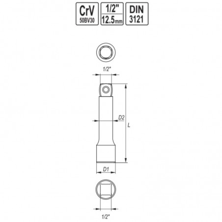 YT-1246 YATO Prelungitor antrenor prindere patrat 1/2", lungime 76 mm