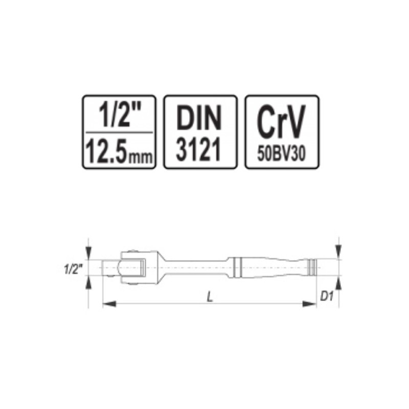 YT-1242 YATO Prelungitor cu prindere patrat 1/2" flexibila, 457 mm