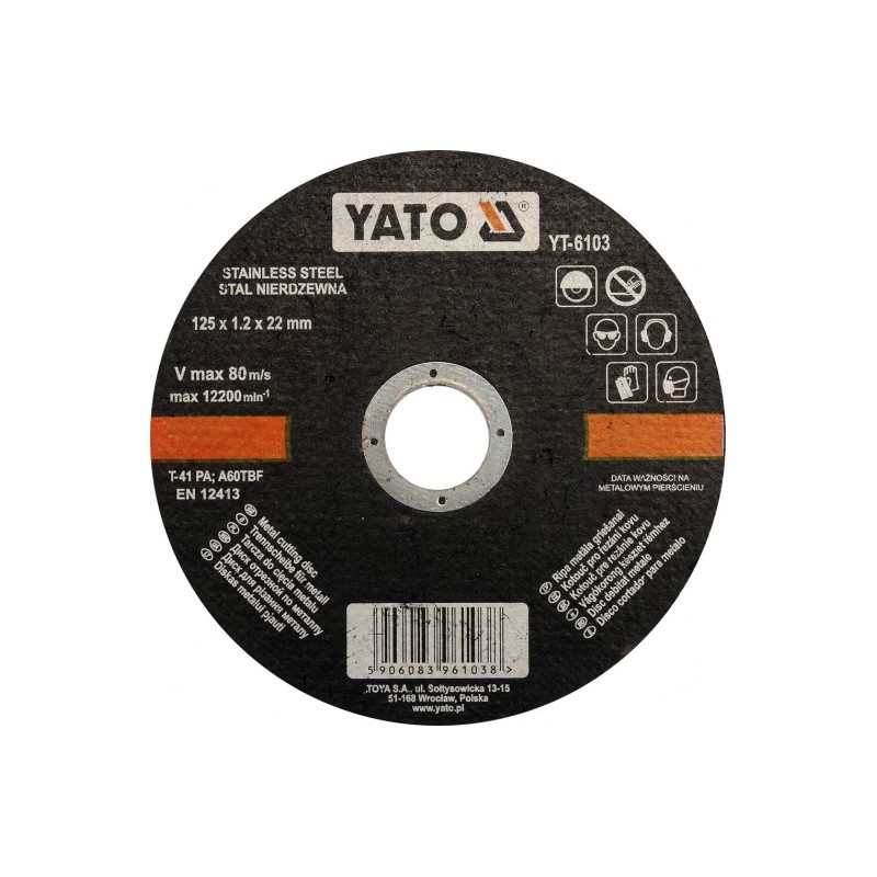 YT-6103 YATO Disc debitat metale, 125 x 22 x 1.2 mm