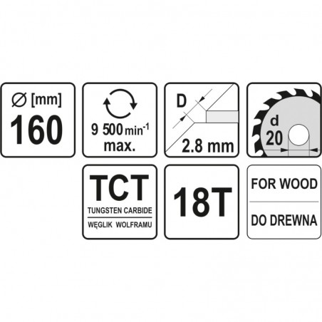 YT-6055 YATO Disc fierastrau circular pentru lemn, 160 x 20 x 2.8 mm