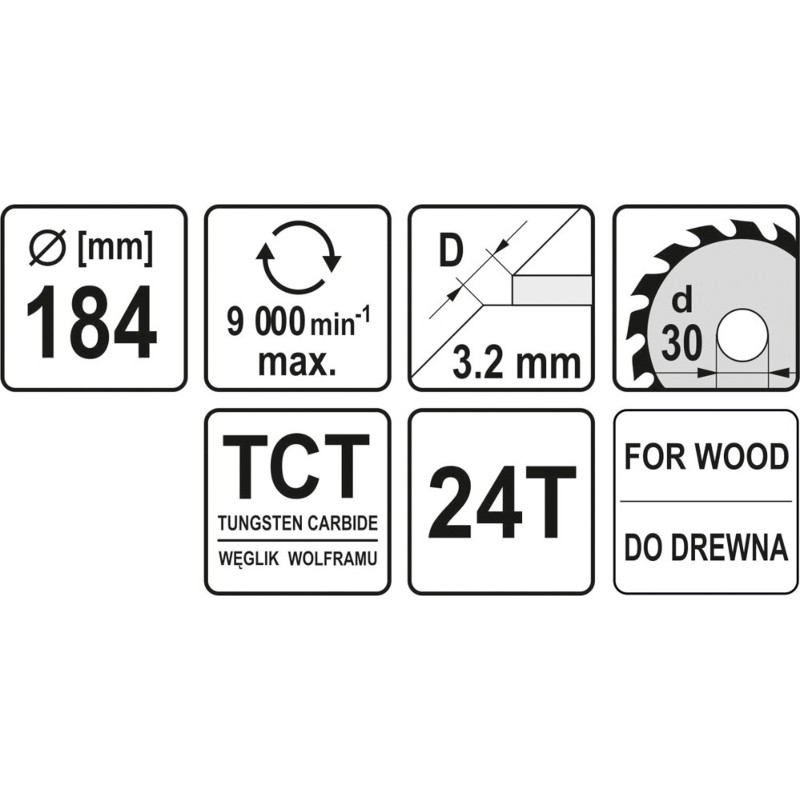 YT-6060 YATO Disc fierastrau circular pentru lemn, 184 x 30 x 3.2 mm