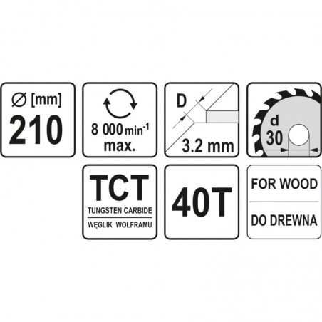 YT-6067 YATO Disc fierastrau circular pentru lemn, 210 x 30 x 3.2 mm