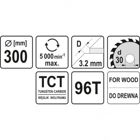 YT-6078 YATO Disc fierastrau circular pentru lemn, 300x30x3.2 mm 96T