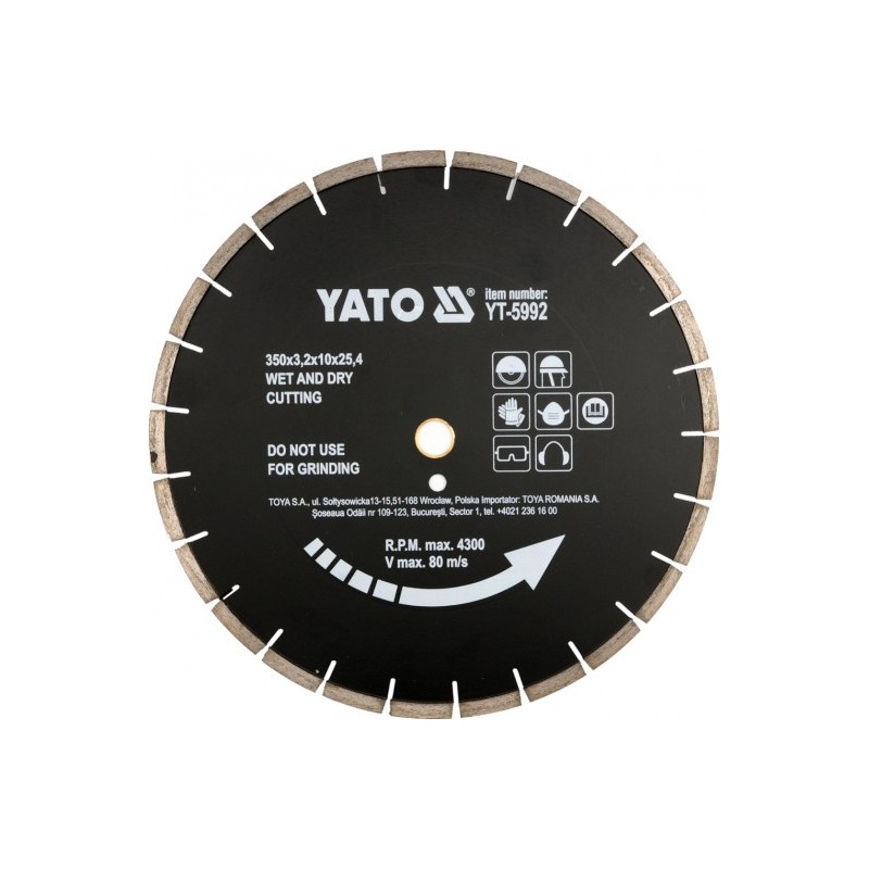 YT-5992 YATO Disc diamantat pentru asfalt, 350 x 25.4 x 3.2 mm