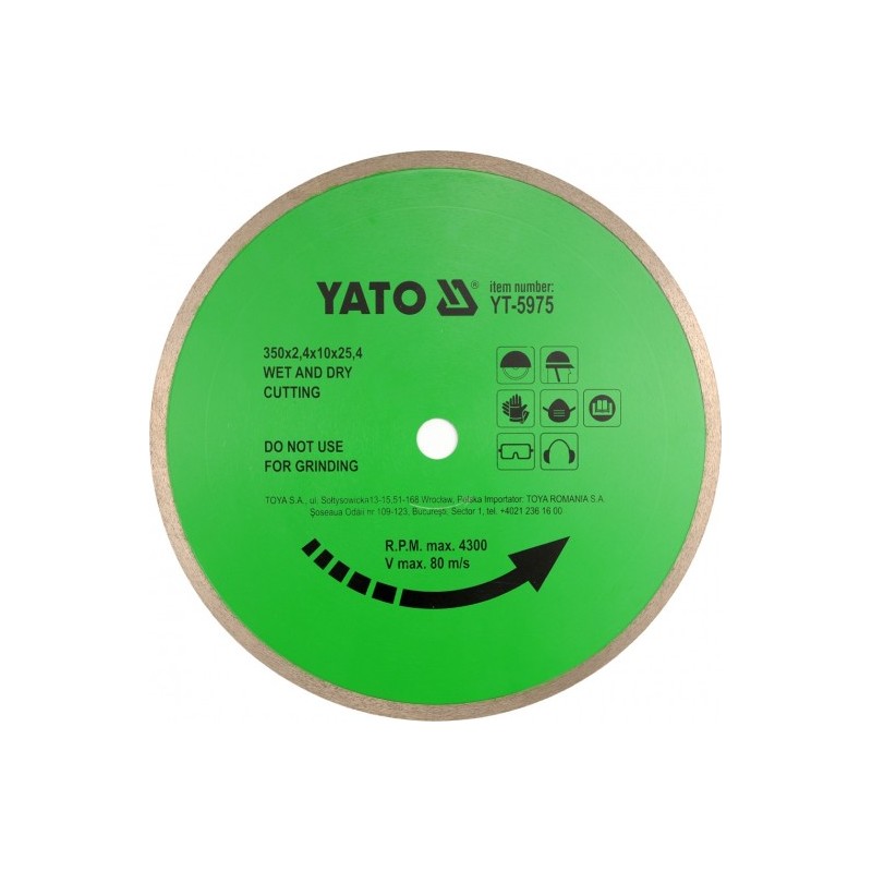 YT-5973 YATO Disc diamantat pentru ceramica, 250 x 25.4 x 1.8 mm