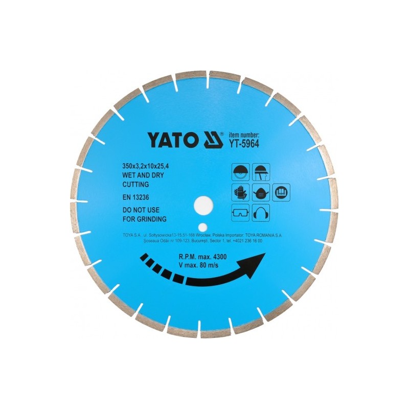 YT-5966 YATO Disc diamantat pentru piatra 450 x 25.4 x 3.8 mm