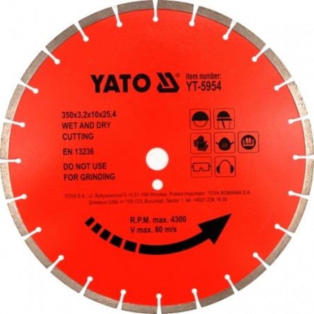 YT-5954 YATO Disc diamantat pentru beton, 350 x 25.4 x 3.2 mm