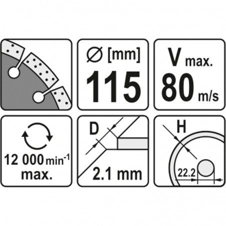 YT-6002 YATO Disc diamantat segmentat, 115 x 22.2 x 2.1 mm