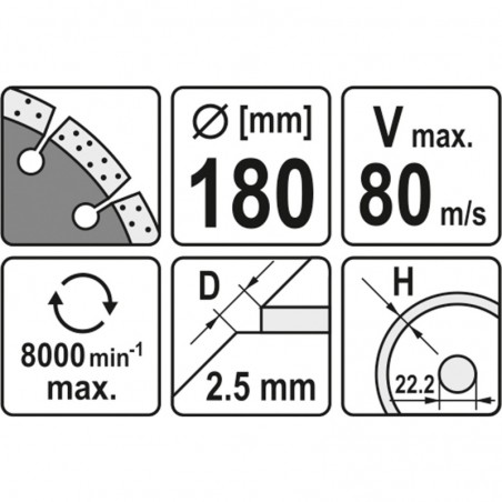 YT-6004 YATO Disc diamantat segmentat, 180 x 22.2 x 2.5 mm