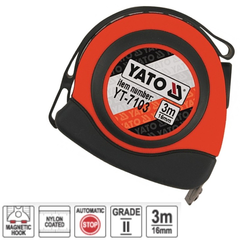 YT-7103 YATO Ruleta cu autostop si cap magnetic,lungime 3m,latime 16mm