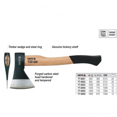 YT-8001 YATO Topor 600 gr, lungime 360 mm, coada de lemn