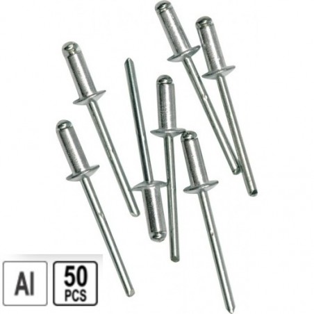 70410 VOREL Set 50 nituri pop aluminiu, lungime 9.5 mm, diametru 4 mm