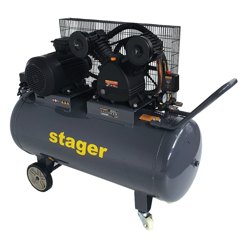 4530106200 STAGER HMV0.6/200 Compresor aer 200L, 8bar, 600L/min, trifazat, angrenare curea