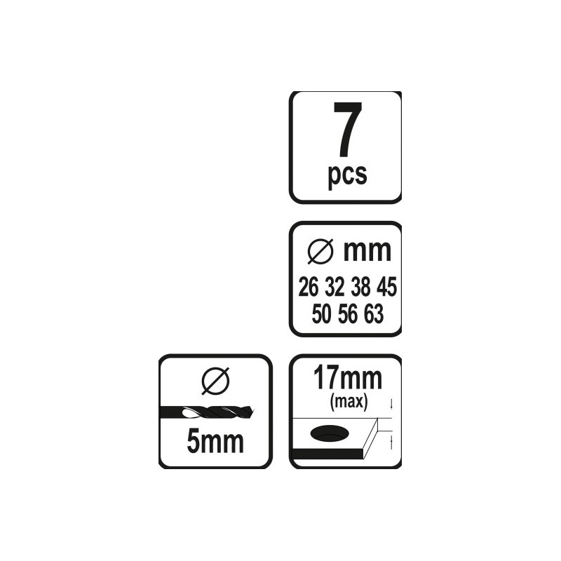 28680 VOREL Set 7 freze circulare, diametru 26-63 mm, taiere 17 mm