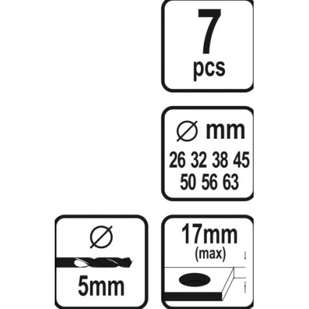28680 VOREL Set 7 freze circulare, diametru 26-63 mm, taiere 17 mm