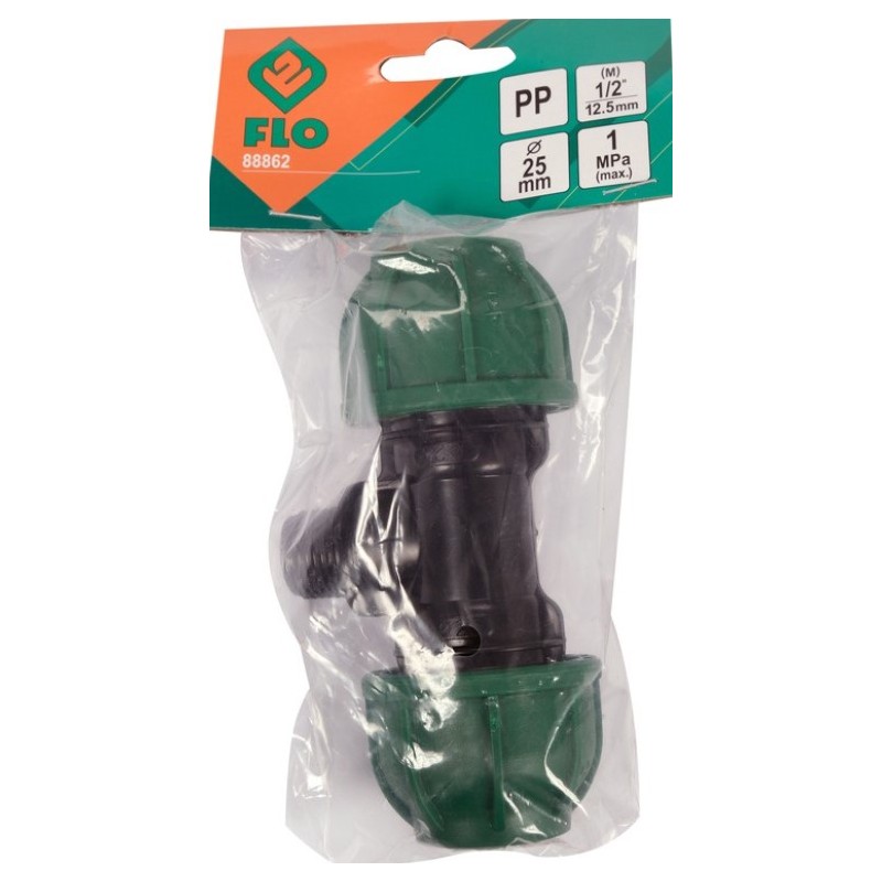 88862 FLO Conector tevi PP, dimensiune 25 mm x 1/2" x 25 mm, 10 BAR