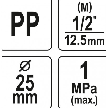 88862 FLO Conector tevi PP, dimensiune 25 mm x 1/2" x 25 mm, 10 BAR